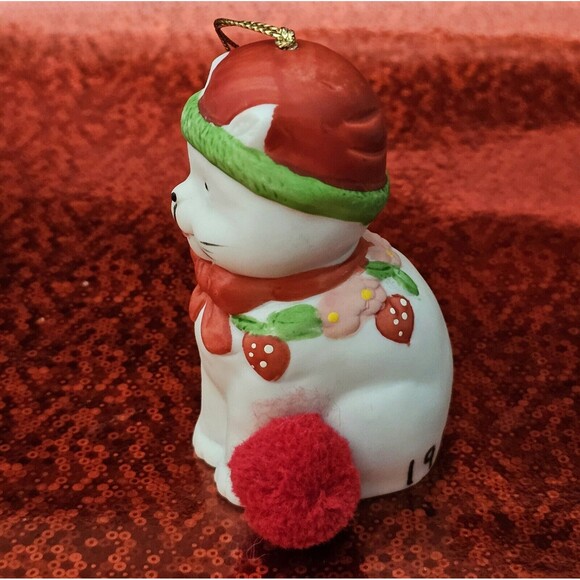 Cat Porcelain Bell Ornament Christmas Ring-A-Lings BOA 1988 Hat Scarf Fluff Tail - Picture 6 of 11